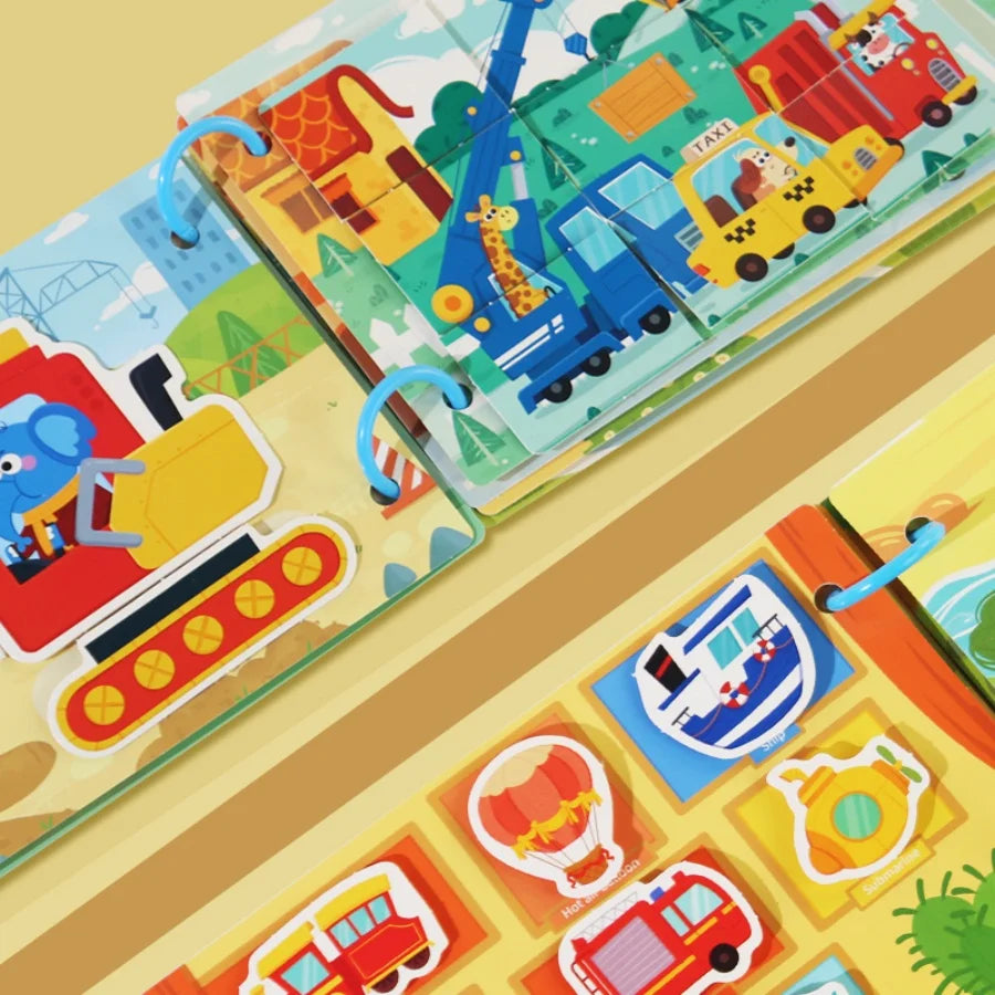 Rompecabezas Montessori ,Libro de palabras para Educación temprana para niños ,Ilustración con Pegatinas