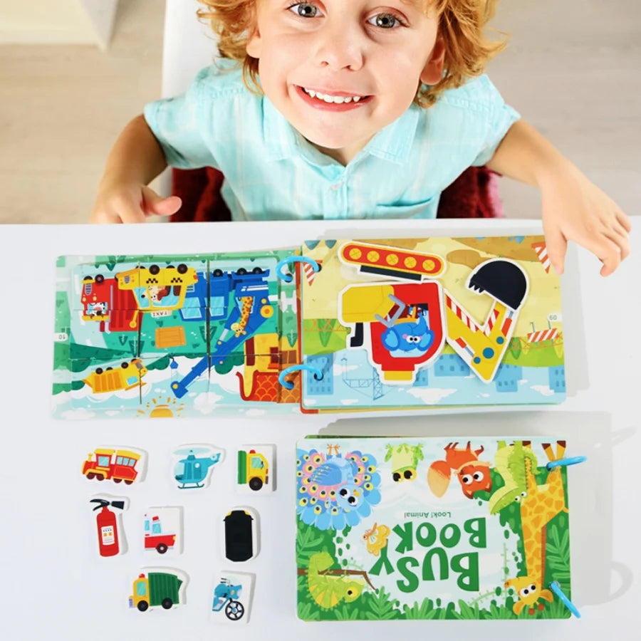 Rompecabezas Montessori ,Libro de palabras para Educación temprana para niños ,Ilustración con Pegatinas