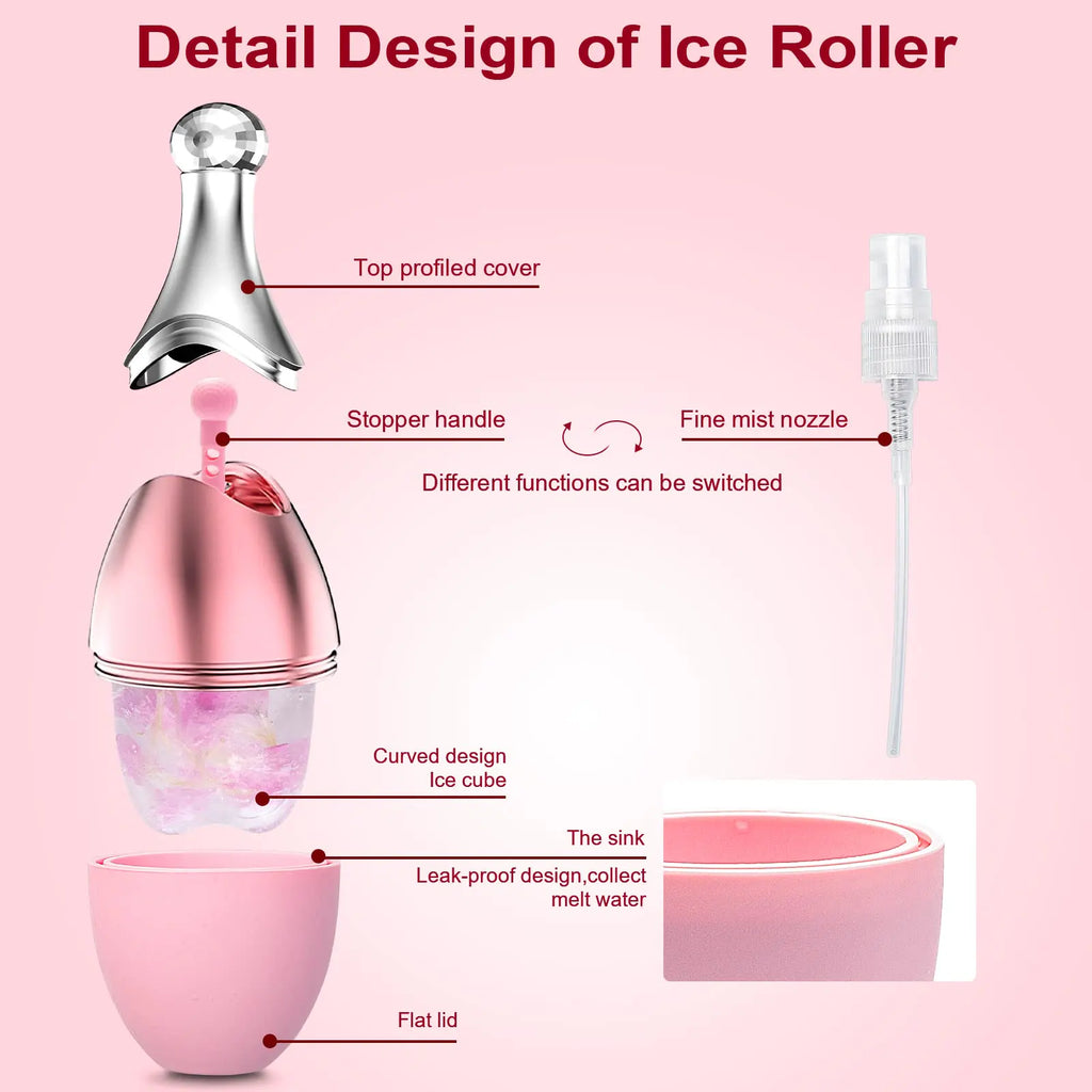 Rodillo masajeador facial de hielo 2 en 1 con pulverizador de bruma