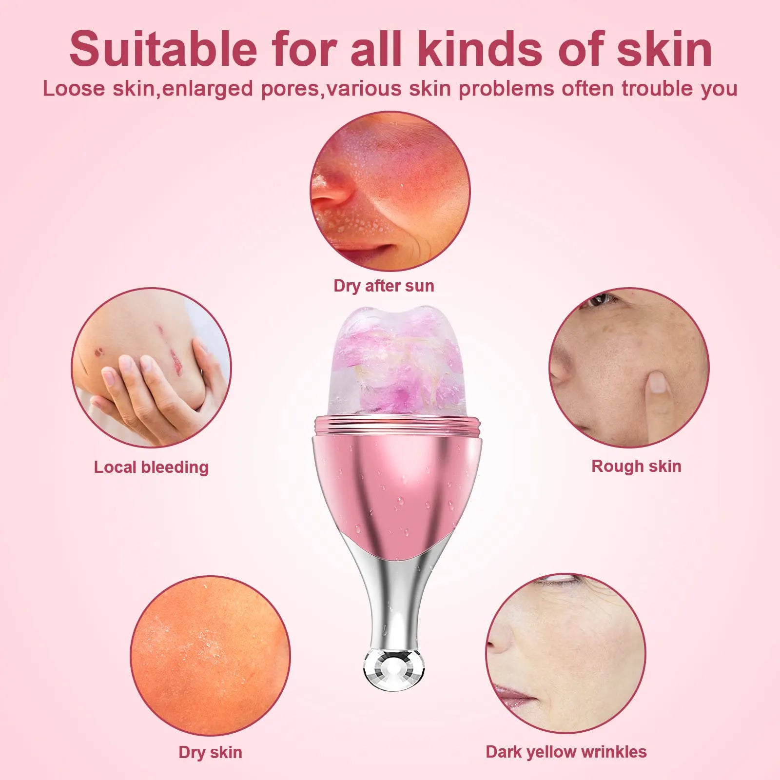 Rodillo masajeador facial de hielo 2 en 1 con pulverizador de bruma