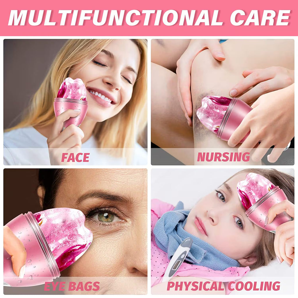 Rodillo masajeador facial de hielo 2 en 1 con pulverizador de bruma