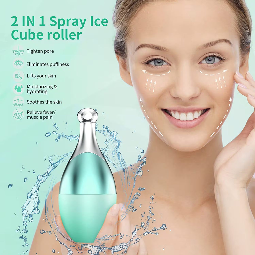 Rodillo masajeador facial de hielo 2 en 1 con pulverizador de bruma