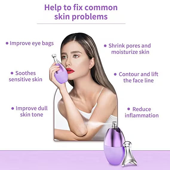 Rodillo masajeador facial de hielo 2 en 1 con pulverizador de bruma