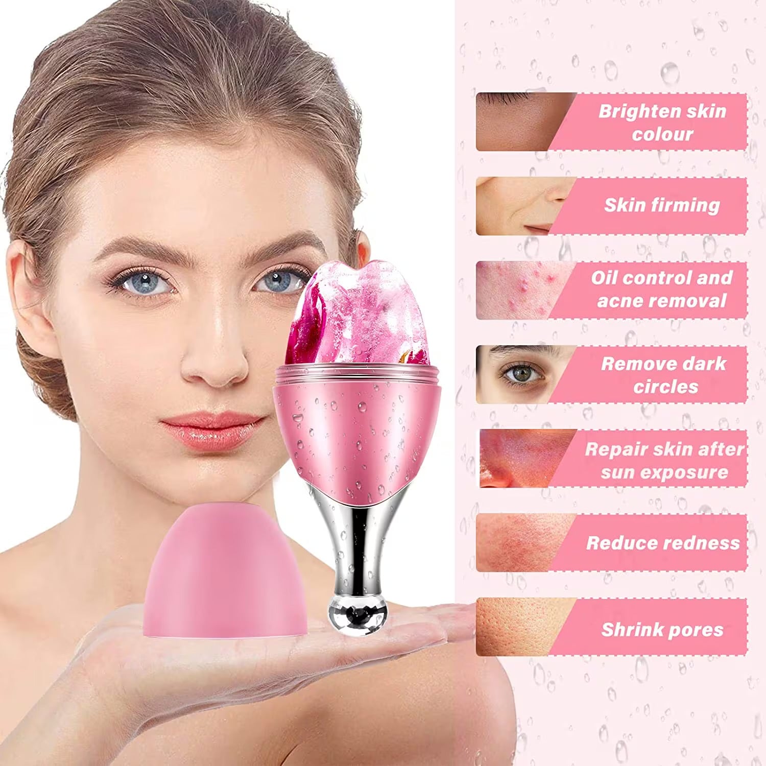 Rodillo masajeador facial de hielo 2 en 1 con pulverizador de bruma